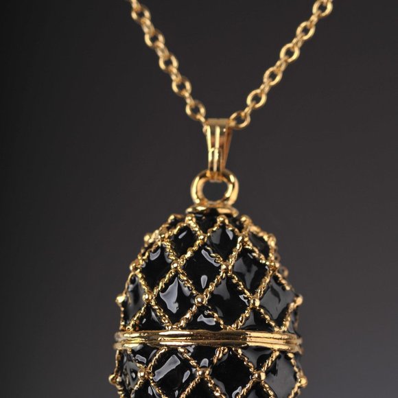 Golden Black Enamel Egg Pendant Necklace - Picture 6 of 6